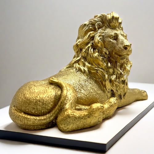 Löwenstatue, Skulptur, Kunstharz, Sammlerstück, Geschenke für Löwenliebhaber, Büro, Heimdekoration, Schreibtischzubehör, Dekoration, Gartenfiguren, Outdoor-Dekoration, Gold, 25,4 cm
