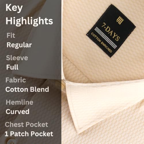 Image of 7-DAYS Premium Men's Formal Shirts - Cotton Rich, Textured Self-Design, Full Sleeve, Regular Fit, Wrinkle Resistant, with Pocket - Perfect for Office