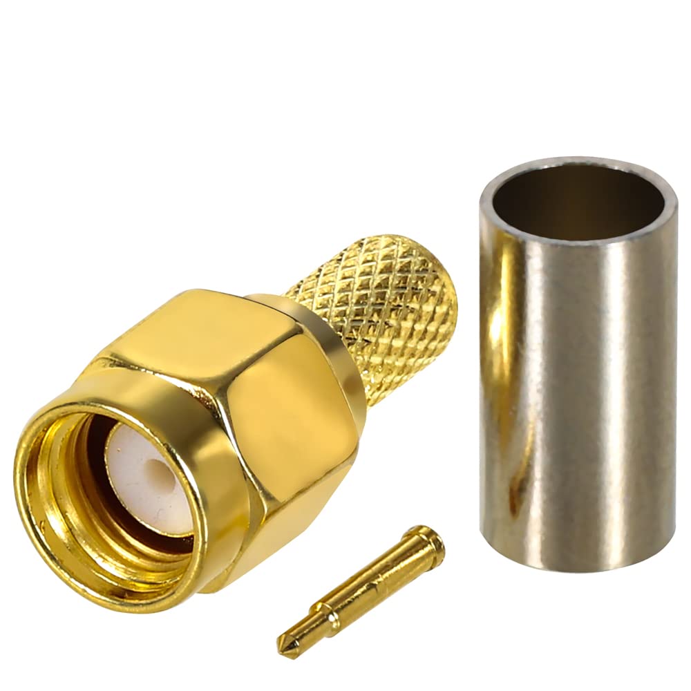 Connettore SMA maschio a crimpare placcato oro per cavi coassiali RG58 RG303 RG141 RG142 RG400 LMR195