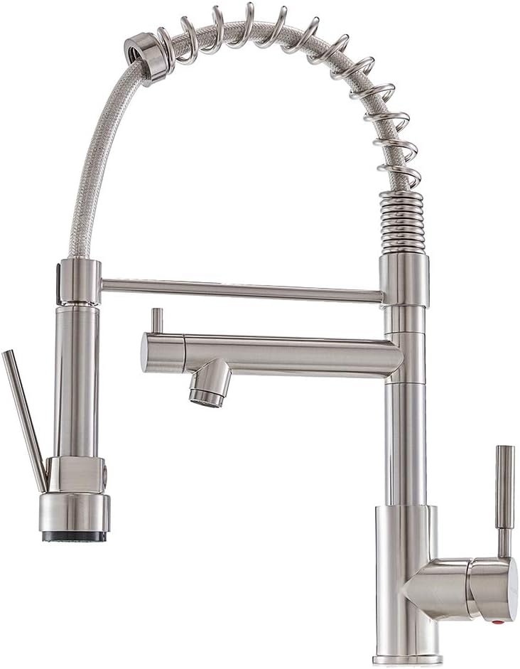 VC CUCINE 2 Spouts Pull Out Sprayer Silver Kitchen Faucet, Stainless Steel Kitchen Sink Faucets