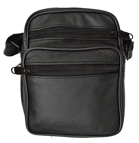 Small Leather Cross Body Shoulder Organizer Multiple Pockets Black