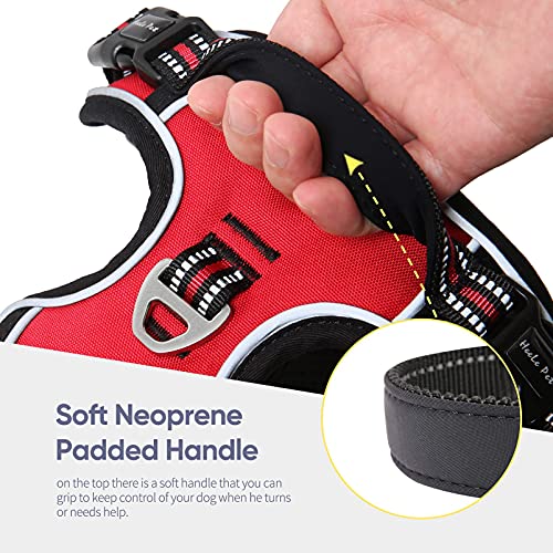 HEELE No-Pull Hundegeschirr, Brustgeschirr für Große Hunde, Weich Atmungsaktiv Einstellbar Reflektierend Hundegeschirr Anti Zug mit Gepolstert Griff, Rot, XL