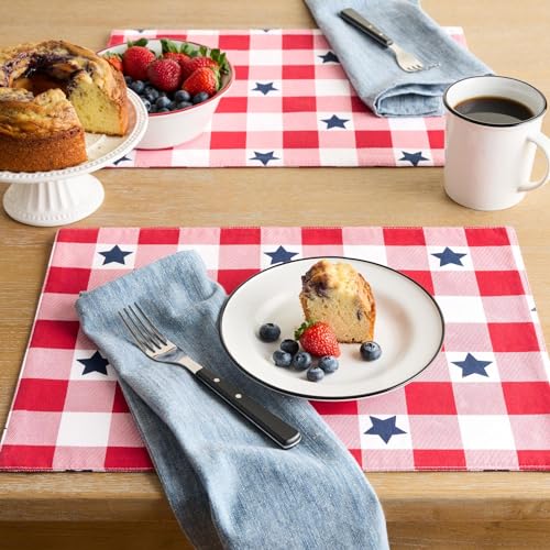 Marthastewartamericanastarginghamplaidindoorplacemat4packsetreversiblepatrioticusaamericadecorredwhiteblue14x72  Urban Country Home Decor Martha stewart americana star gingham plaid indoor placemat 4 pack set reversible patriotic usa america decor redwhiteblue 14×72  urban country home decor