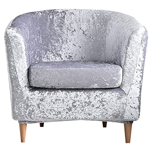 Funda para Sillón Club de Terciopelo Dorado con Diamantes 2 Piezas con Base Elástica Extraíble Color Plateado Talla Única