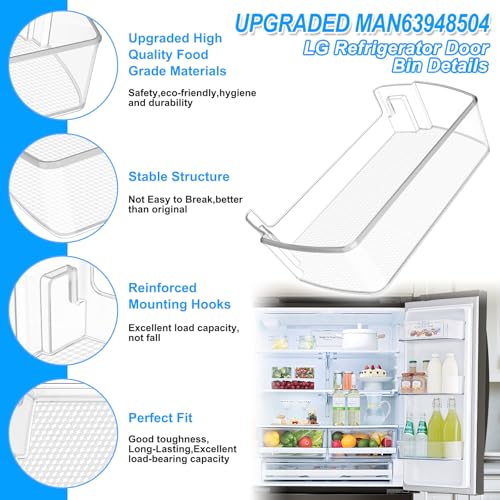 Image of 2PACK UPGRADED MAN63948504 Refrigerator Door Shelf Bin Compatible with LG Fridge Door Shelf Replacement Parts LMXS28626S LFXS26973S LFXC22526D MAN63948504 Kenmore LG Fridge Door Bin Shelves Basket