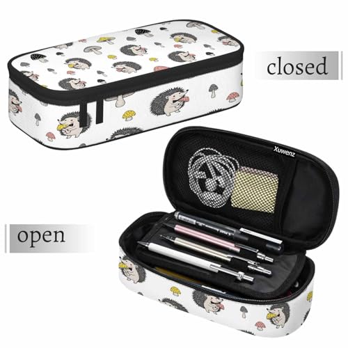 Image of Hedgehog Pencil Bag Yellow Gray Pink Mushrooms Cute Animal Big Capacity Pencil Case Pencil Pouch Pen Bag School Students Boy Girl