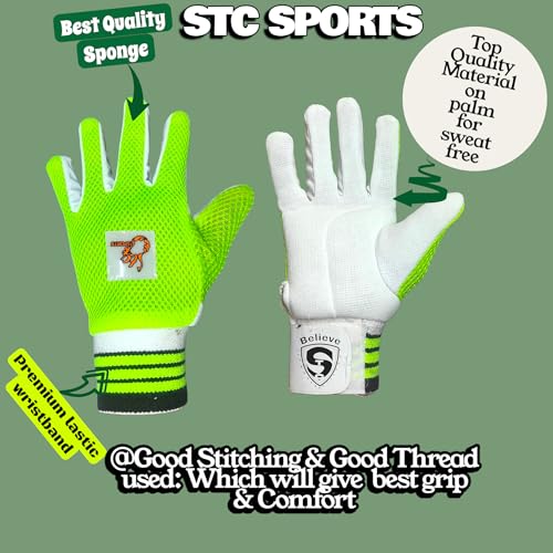 Image of Cricket Wicket Keeping Inner Gloves | Green-Lemon | Cotton | Men |Quality Products | 100% Customer Satisfaction | Comfortable & Durable Fit
