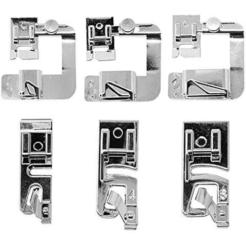 Rolled Hem Presser Foot [6 Sizes] Wide Rolled Hem Foot Set & Narrow Foot Hemmer Set For Brother, Singer & Janome Low Shank Sewing Machines. Hemming Pressure Feet With Distinctive Wide and Narrow Sizes Cover
