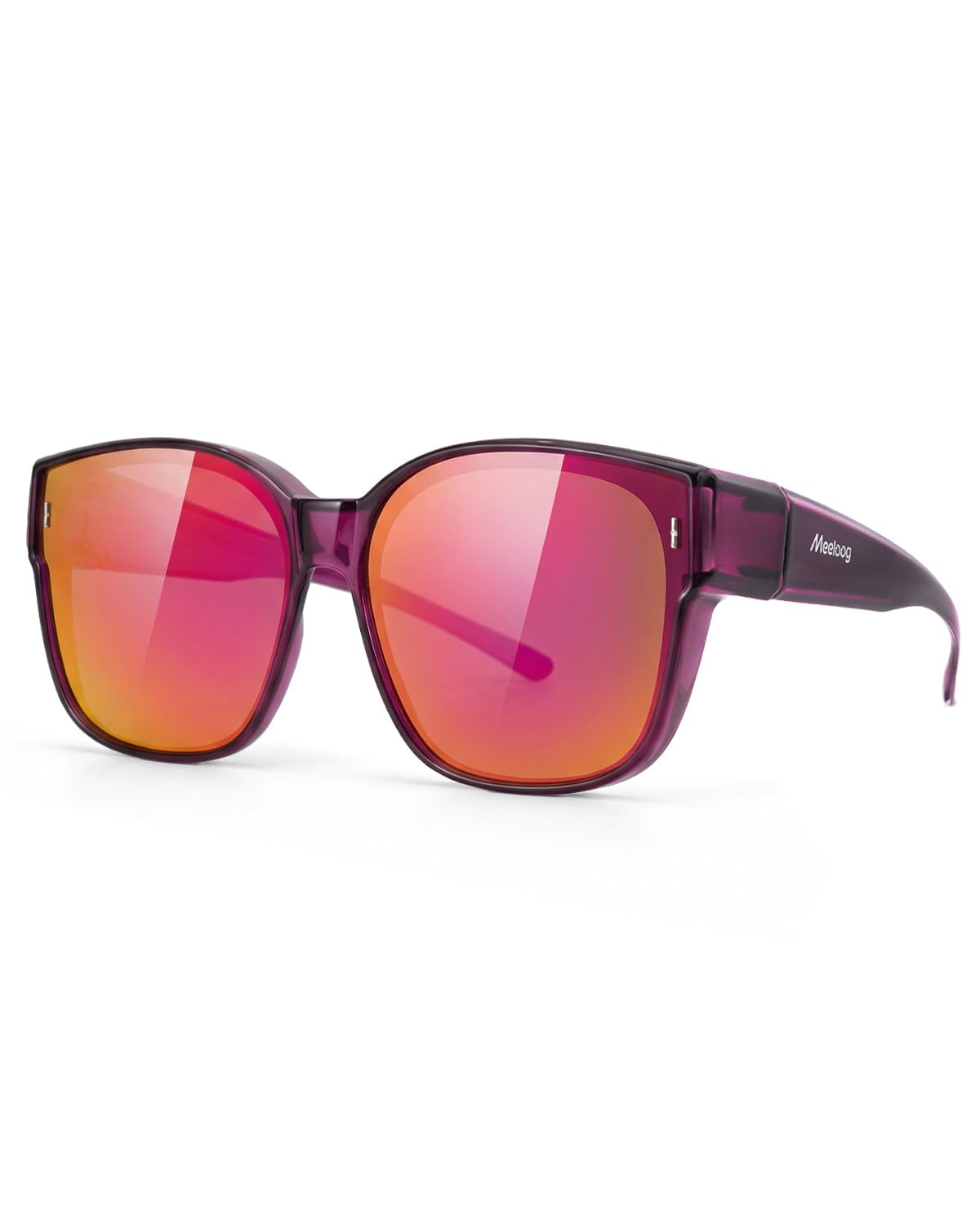 Photo 1 of Meeloog Large Polarized Fit Over Glasses Sunglasses For Women Men, Oversized Trendy Square Shades For Driving Riding MST0110 (P1 Purple Frame/Rose Mirrored Lens)