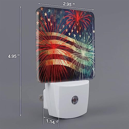 Image of Fireworks US Flag Night Light Set of 2, Auto Sensor LED Dusk-to-Dawn Nightlights, Plug-in Sensor Lamp for Bedroom Bathroom Kitchen Hallway Stairs Decorative