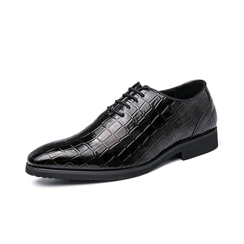 Santimon Men's Leather Oxford Shoes Crocodile Pattern Leather Formal Dress Business Casual Lace Up Shoes