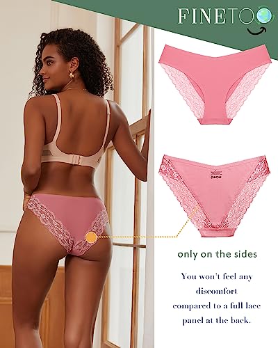 FINETOO Underwear for Women Lace Sexy Hipster V Cut No Show Bikini Panties Seamless Cheeky 5 Pack S-XL - Image 5