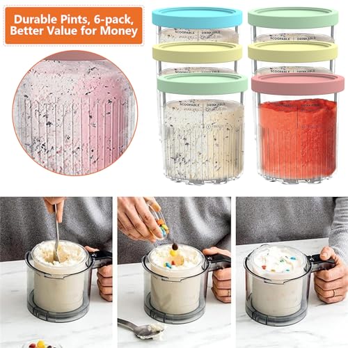 AULKZIOV Creami Pint Containers Replacement for Ninja Creami Deluxe Pints 24oz NC501, Compatible with Ninja NC501 NC500 Series Creami Deluxe Ice Cream Makers (NC500 Series - 6 Pack)