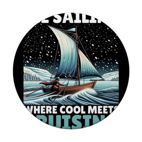 Ice Sailing Where Cool Meets Cruising Iceboat Ice Sailor PopSockets Swappable PopGrip, Black - Image 3