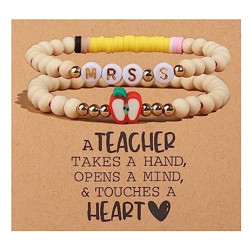 Korotho Teacher Appreciation Bracelets Gifts for Women 2 Pcs Personalized Teacher Bracelets Gifts Teachers Day Birthday Christmas Retirement End of Year Gifts for Teachers from Student