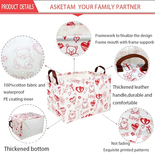 Image of Valentine's Day Basket Gift for Empty Cute Heart Large Storage Bin for Kid and Baby Room Decor (Bear Love)