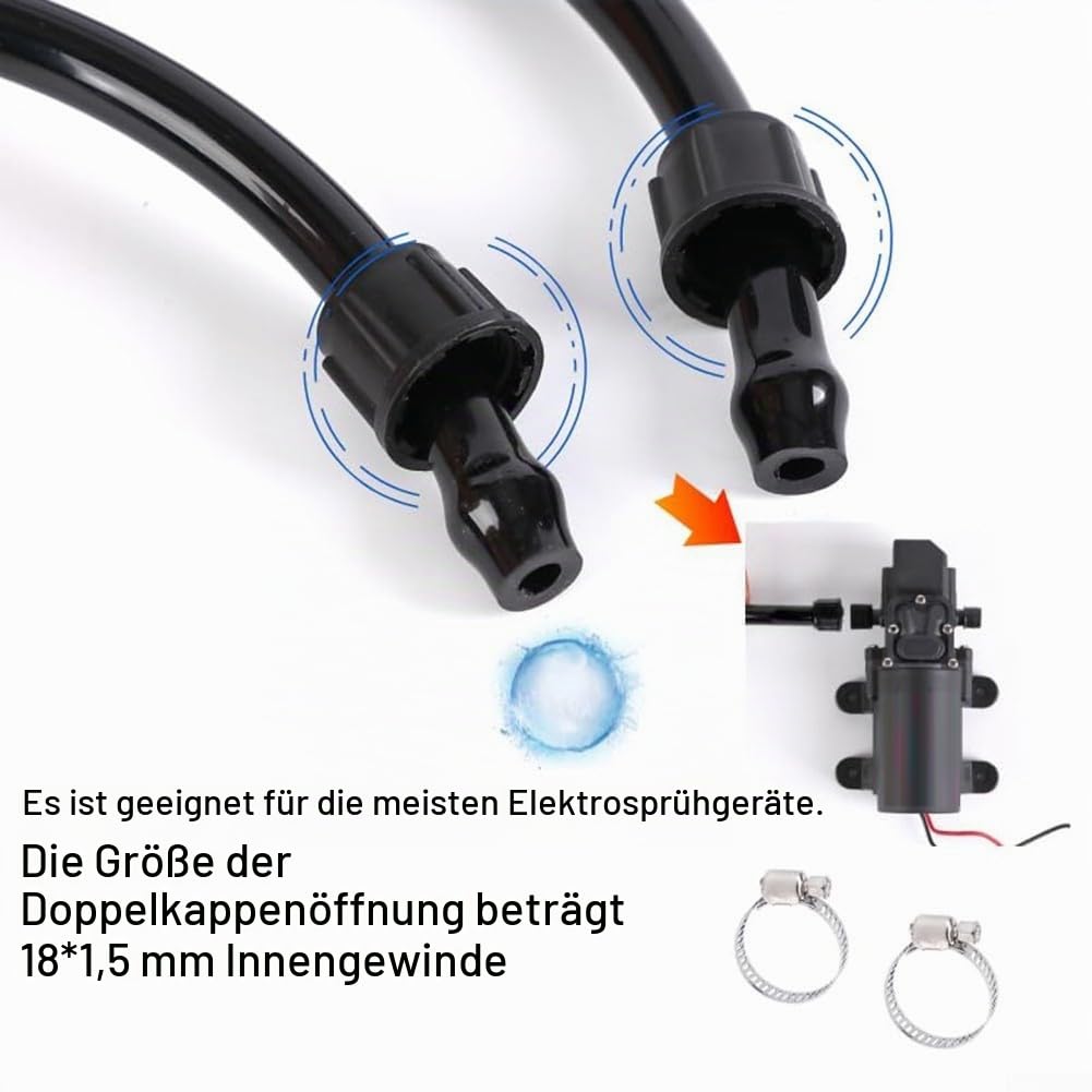 Gartensprüher-Ersatzschlauch, 120 cm, PVC-Hochdruckrohr für elektrische Sprühgeräte, inklusive Befestigungsmuttern und Klemmen, Schwarz