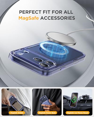 Image of Miracase for iPhone 17 Pro Max Case 6.9 inch Full-Body Phone Case with Built-in Glass Screen Protector& Full Camera Protector,[Magnetic with MagSafe] Drop Proof 17 ProMax Cover, Clear Blue