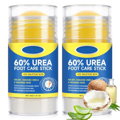Urea Foot Cream 2PCS 60% Urea with 2% Salicylic Acid Foot Care Stick Exfoliating Moisturizer Cream Dead Skin Remover Foot Balm for Dry Cracked Heel Hands Elbows Knees -1.41oz