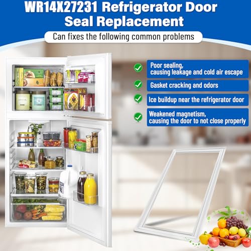 Image of Upgraded WR14X27231 Refrigerator Door Gasket Replacement Compatible with GE Hotpoint GAS18PGJFRWW HPS18BTHBRWW, 44.3″x26.6″ WR14X22910 Fridge Seal Replace 4512839 AP6230269 WR14X27235 Freezer Gasket