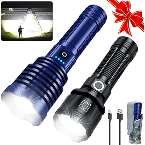 Grentay Black&Blue Flashlights High Lumens Rechargeable, 3500000 Lumens Super Bright LED Flashlight with 10 Light Modes, Zoomable, IP67 Waterproof, Powerful Tactical Flashlight for Home Emergencies Cover