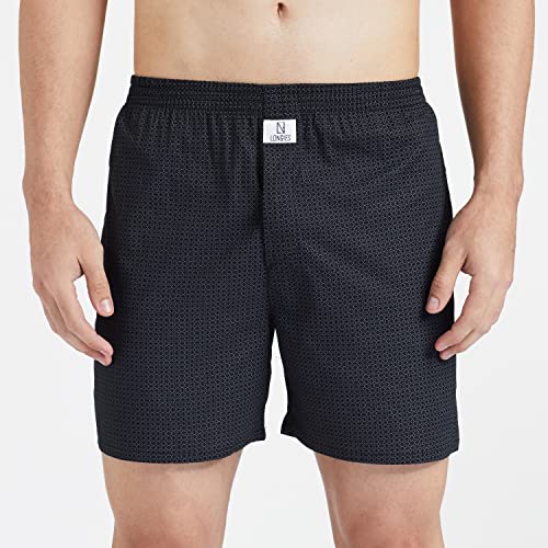 Image of Longies Pure Cotton Men Printed Boxers Pack of 3 Regular Shorts (LGBOXPO3V003 Black,Off White,Navy3267 XL)