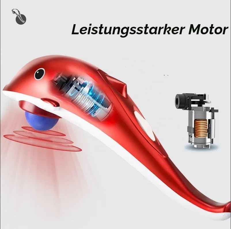 Hand Rückenmassagegerät, Tiefengewebs Percussion Massagegerät in Delfinformtragbares,Massage Delfin mit 3 Köpfen für Nacken und Schulter lindert Müdigkeit (EU)