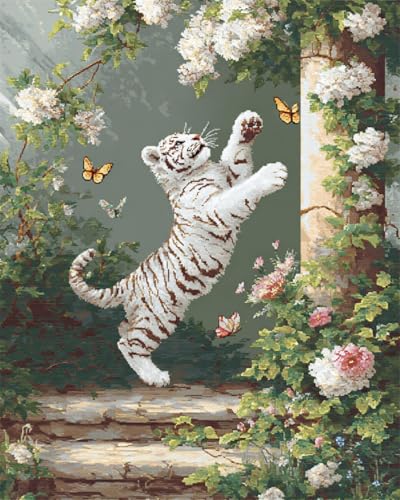 Projet de broderie main 9CT décoration murale perlée tigre