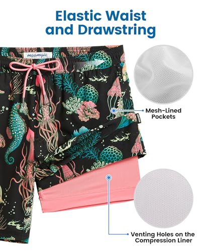 Image of maamgic Mens Swim Trunks with Compression Liner 7 Inch Inseam Mens Bathing Suit Quick Dry Swimming Trunks Swimsuit