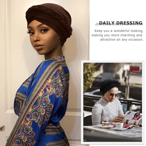 Image of DRESHOW Turban Pre-Tied Twisted Hat Thread African Head Wraps for Black Women Chemo Cancer Cap Braid Hair Cover