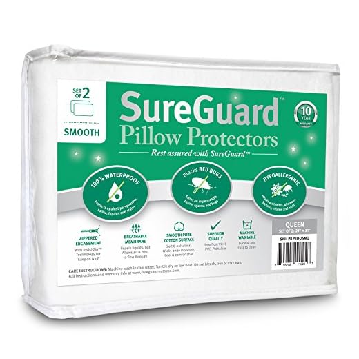 Set of 2 Queen Size SureGuard Pillow Protectors - 100% Waterproof, Bed Bug Proof, Hypoallergenic - Premium Zippered Cotton Covers - 10 Year Warranty - Smooth