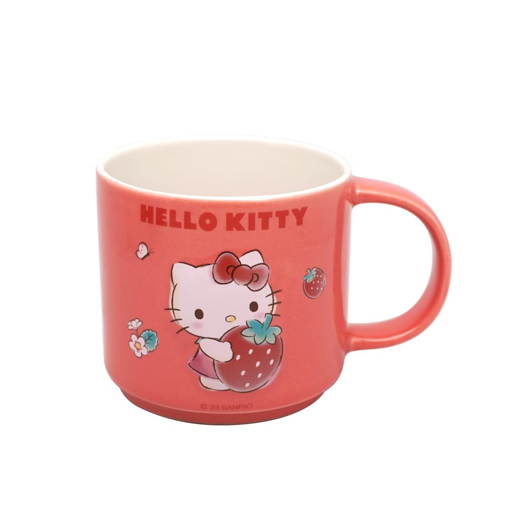 Miniso Sanrio Characters Strawberry Collection Embossed Ceramic Cup - Hello Kitty, 400ml
