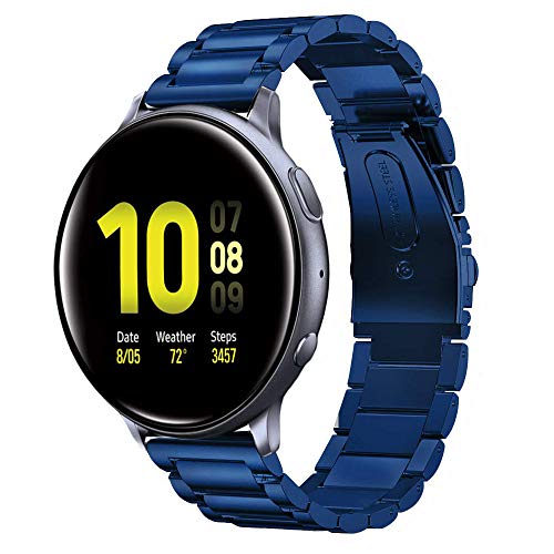 SHANGPULE Compatible with Galaxy Watch 4 Bands 44mm/40mm, Galaxy Watch Active 2 Band 40mm, 20mm Stainless Steel Metal Replacement Business Strap Accessories (Blue)