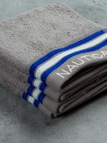 Image of NAUTICA Super Soft Zero Twist 100% Cotton Towel -4pc Face Towel (Vintage Crew Stripe) solid-grey-500 GSM