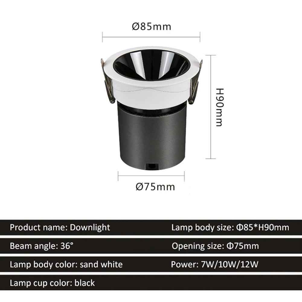 Foco De Techo Led COB De Moda, Iluminación Empotrable Led Ultrabrillante, Antideslumbrante, Sin Efecto Estroboscópico, Ultradelgado, para Uso Doméstico Y Comercial, Paque,6000k-12W