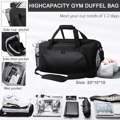 Gym Sports Duffle Bag for Men, Athletic Workout Bag, 20" Medium Duffel Bag with Wet Pocket & Shoe Compartment Black3
