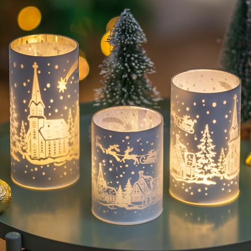 Windlicht Glas für Weihnachtsdeko Innen: Romadedi 3er Set LED...