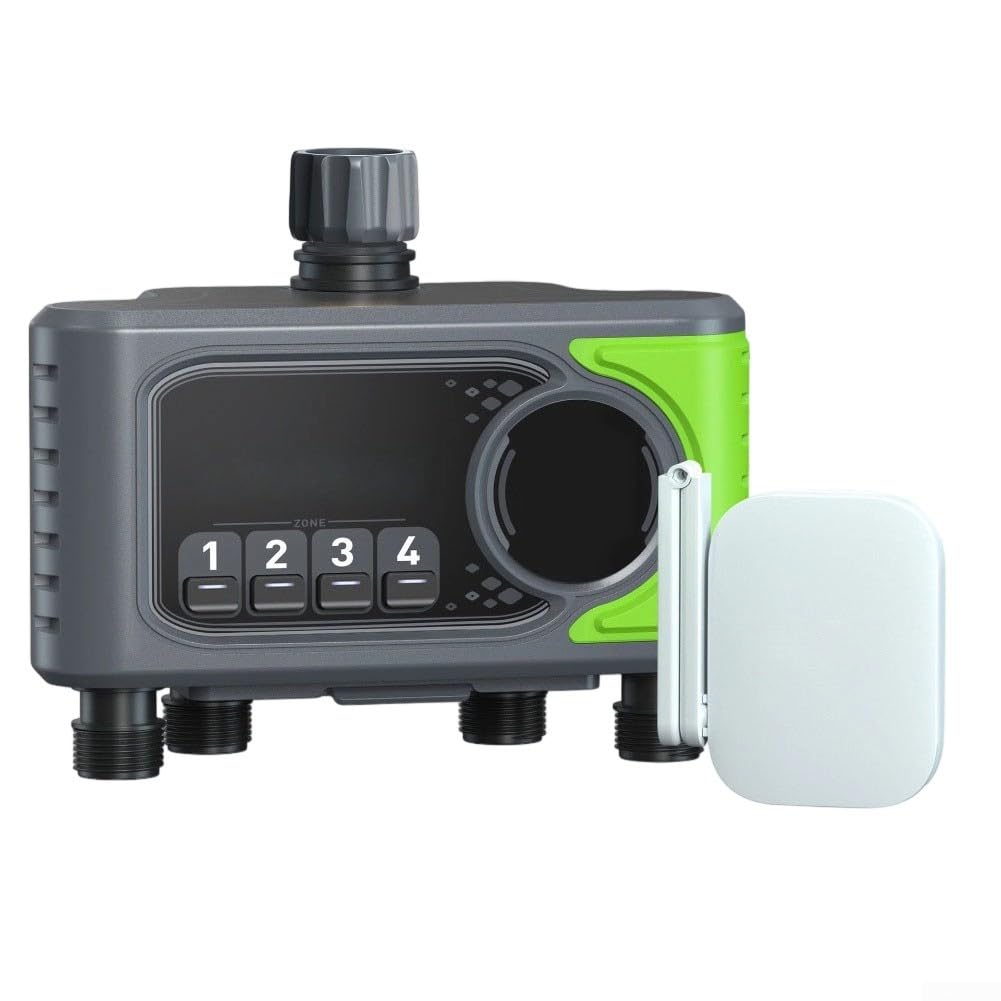 Timer per irrigazione WiFi a 4 zone, controller intelligente per irrigazione da giardino con app e controllo vocale, programma di irrigazione basato sulle condizioni meteorologiche per sistema di tubi