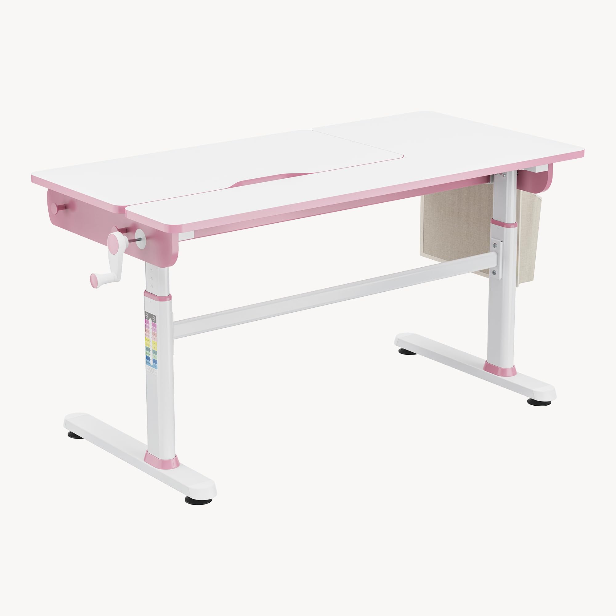 [en.casa] Höhenverstellbarer Schreibtisch für Kinder Kuosa 120 x 60 cm mit Schublade Kinderschreibtisch mitwachsend Kurbel Zeichentisch Metall Pink/Weiß