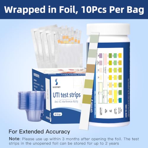 Image of 5-in-1 UTI Test Strips, 60ct Full Panel Urinary Tract Infection Test Kit at Home for Women Men Kids with Cups, Urinalysis Leukocytes, Nitrites, PH, Protein, Specific Gravity