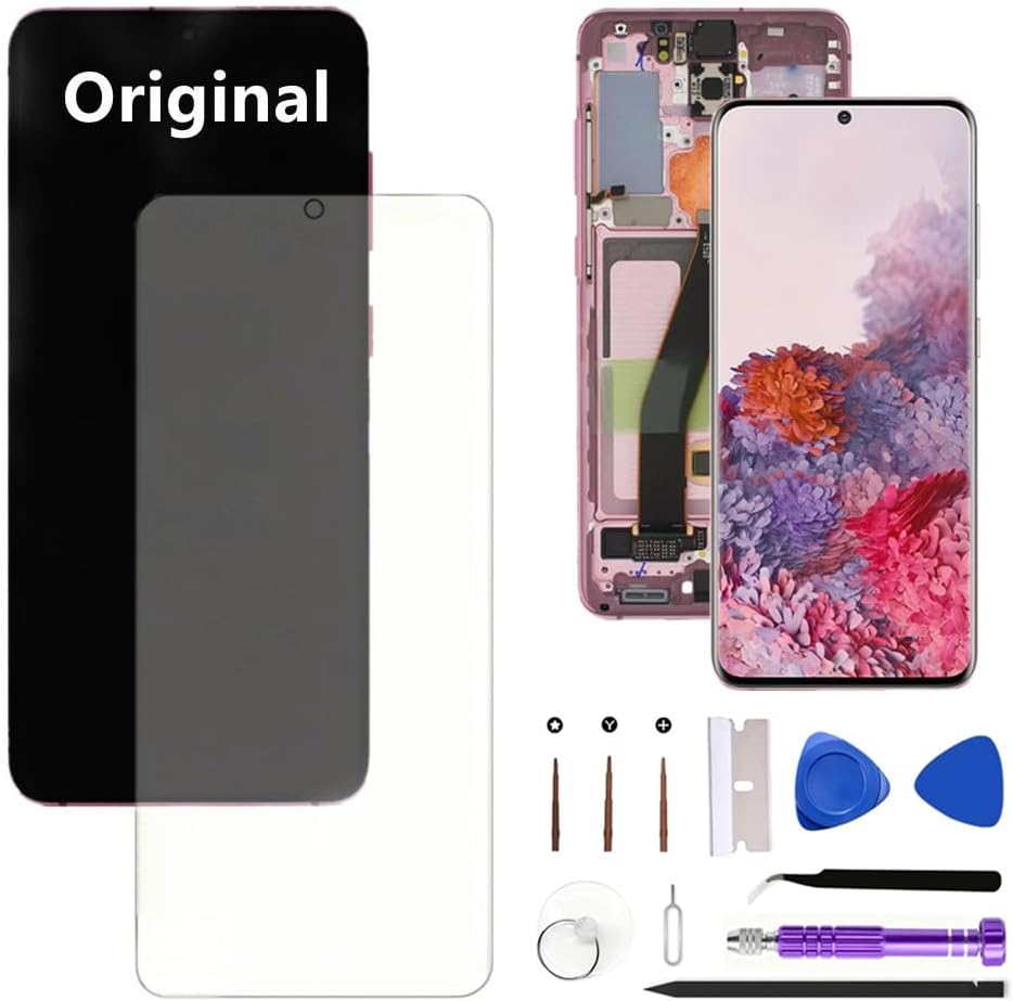 6.2" Original AMOLED Galaxy S20 Screen Replacement for Samsung Galaxy S20 5G G981U G981U1 Display Touch Screen Digitizer Assembly (with Pink Frame+Protective Film+Tools)