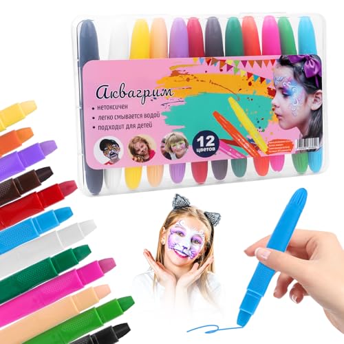 Kit maquilhagem criança 12 cores, pintura facial e corporal lavável, para carnaval, body pintura, disfarces e pintura de verniz, maquilhagem infantil segura