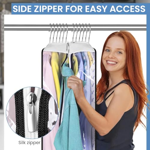 Image of HASTHIP 3 Pcs Garment Bags, Clear Hanging Cover for Clothes, Closet Storage