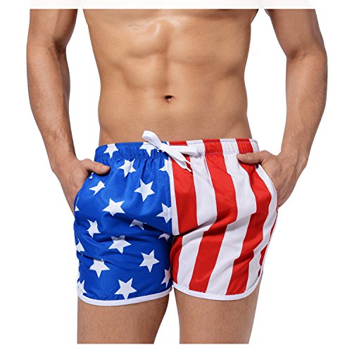 Leories Men's Faded Patriotic Glory USA American Flag Swim Trunks XL Blue