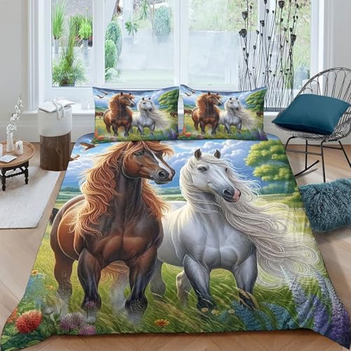 Housse de couette cheval 3D anti-plis en microfibre douce avec zips et taies - 8