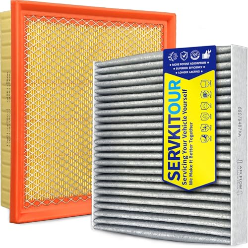 SERVKITOUR Cabin Engine Air Filter Set for Grand Cherokee (2011-2021) 3.6L/5.7L/6.4L for Durango (2011-2025) (Not Fit for 3.0L/6.2L Not for Grand Cherokee L) Replace 4861756AA 68079487AA