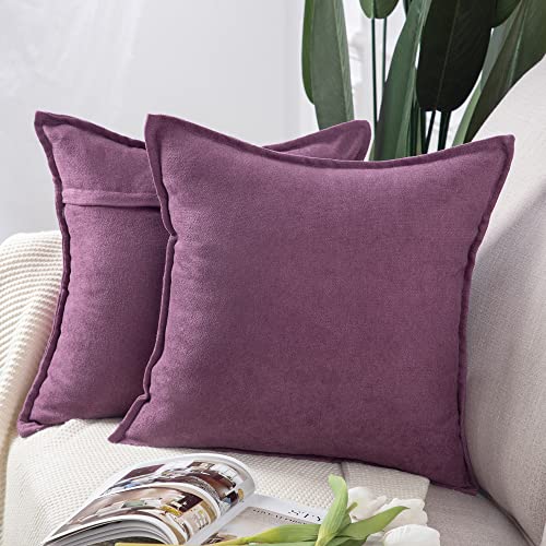 Madizz Lot de 2 Housses de Coussin Courtes en Chenille Douce décorative pour canapé Chambre Violet 50 x 50 cm