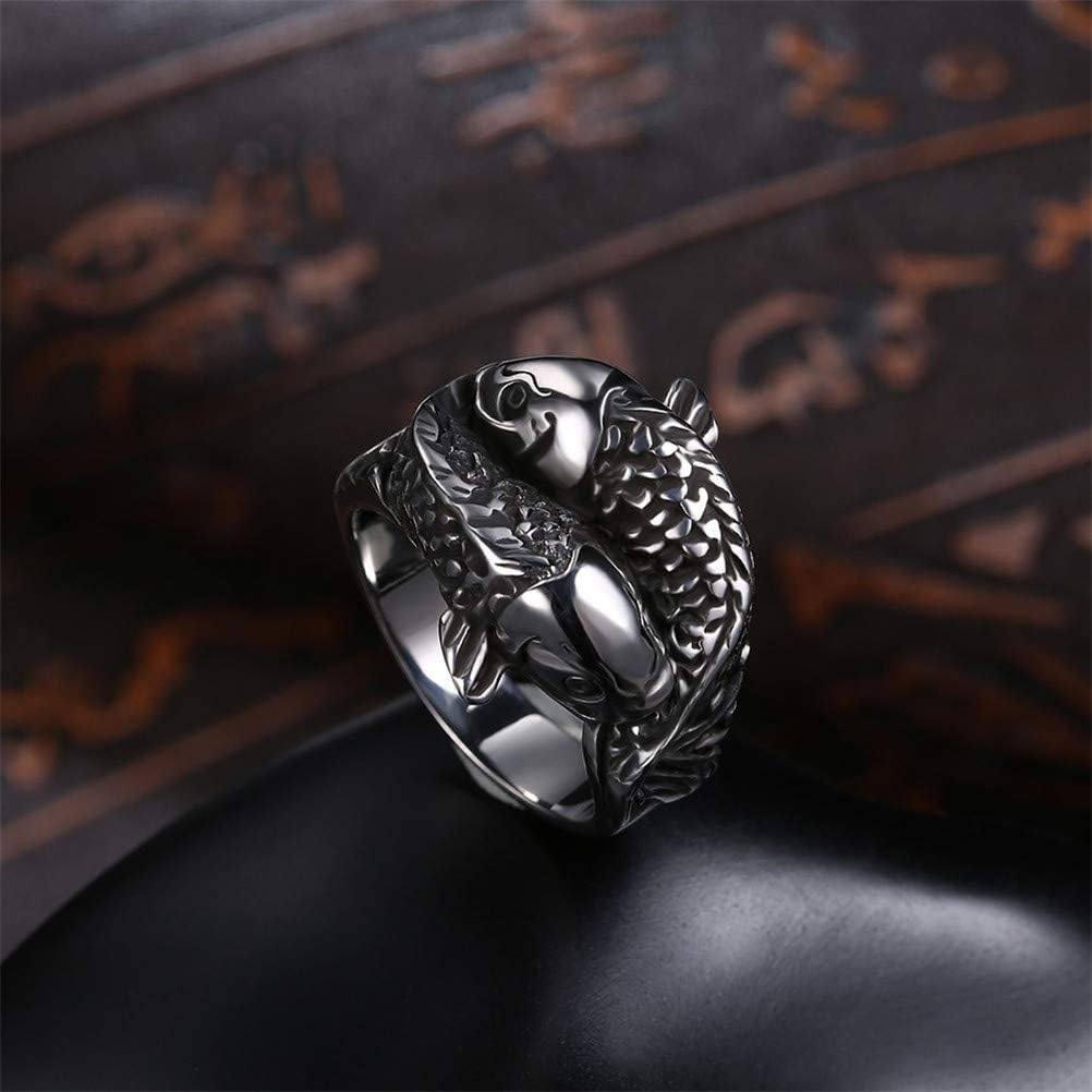 PAMTIER Men's Vintage Japanese Style Koi Carp Lucky Biker Ring