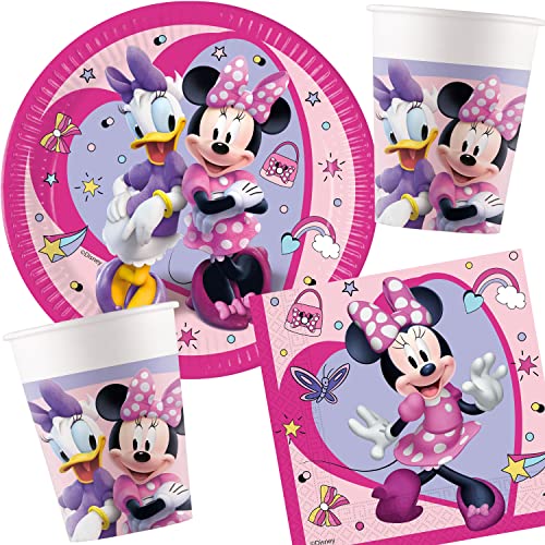 Kit de fête 36 pièces « Minnie Junior » avec assiettes en carton, serviettes et gobelets en carton pour anniversaire d'enfant et fête à thème |...