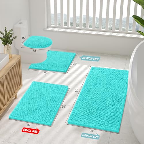 Smiry Luxury Chenille Bathroom Rugs 40x32, Extra Soft and Absorbent Shaggy Bath Mat, Machine Washable, Non-Slip Plush Carpet Runner for Tub, Shower, and Floor, Home Decor Accessories, Turquoise